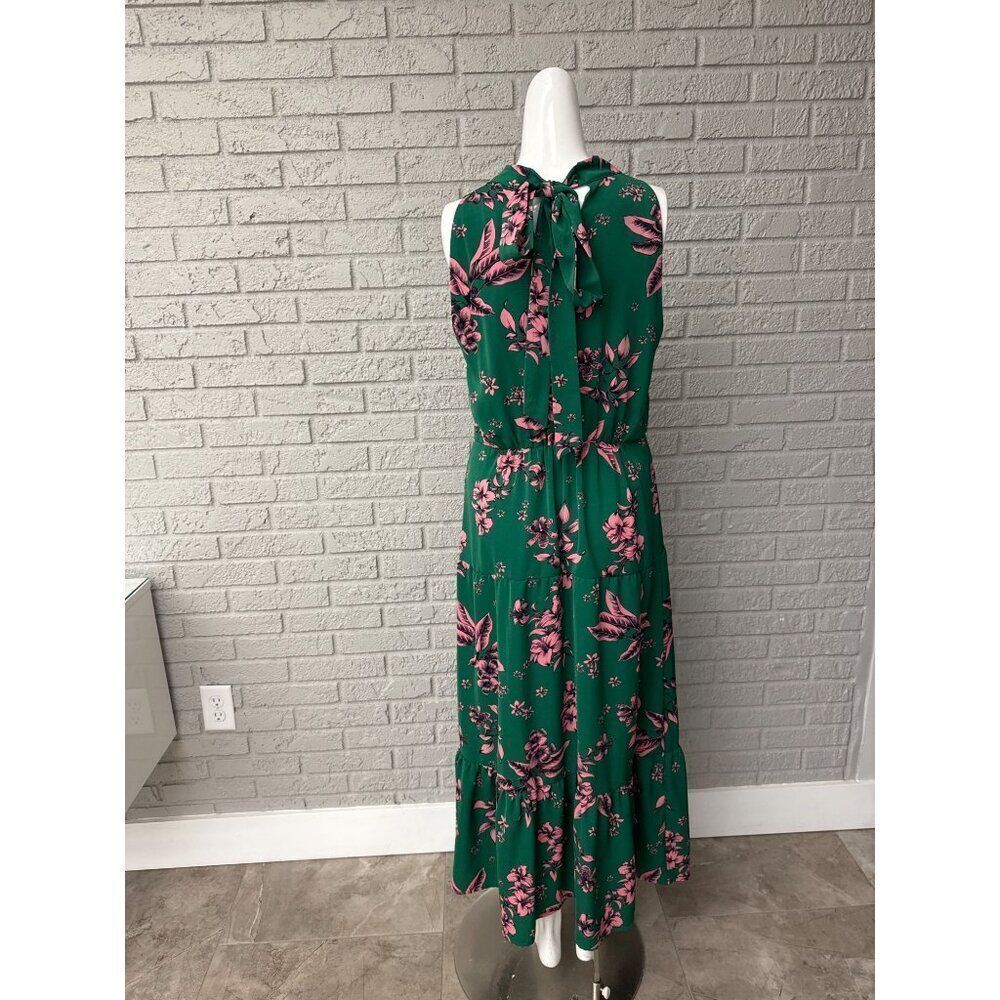 Sam Edelman Women Green With Pink Floral Cut-Out Midi Dress Size 10 - Picture 2 of 10